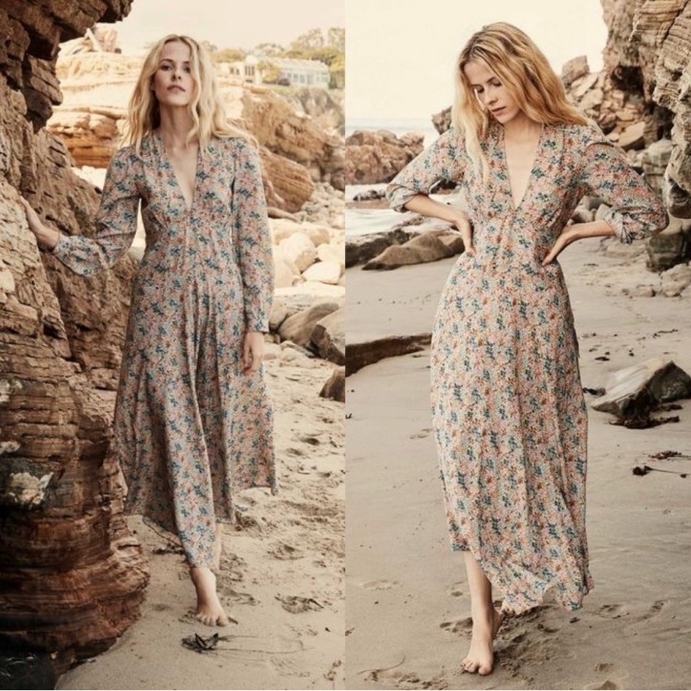 Doen Charleston Dress Back Tie Prairie Maxi Summer Ladybird Floral Sz M